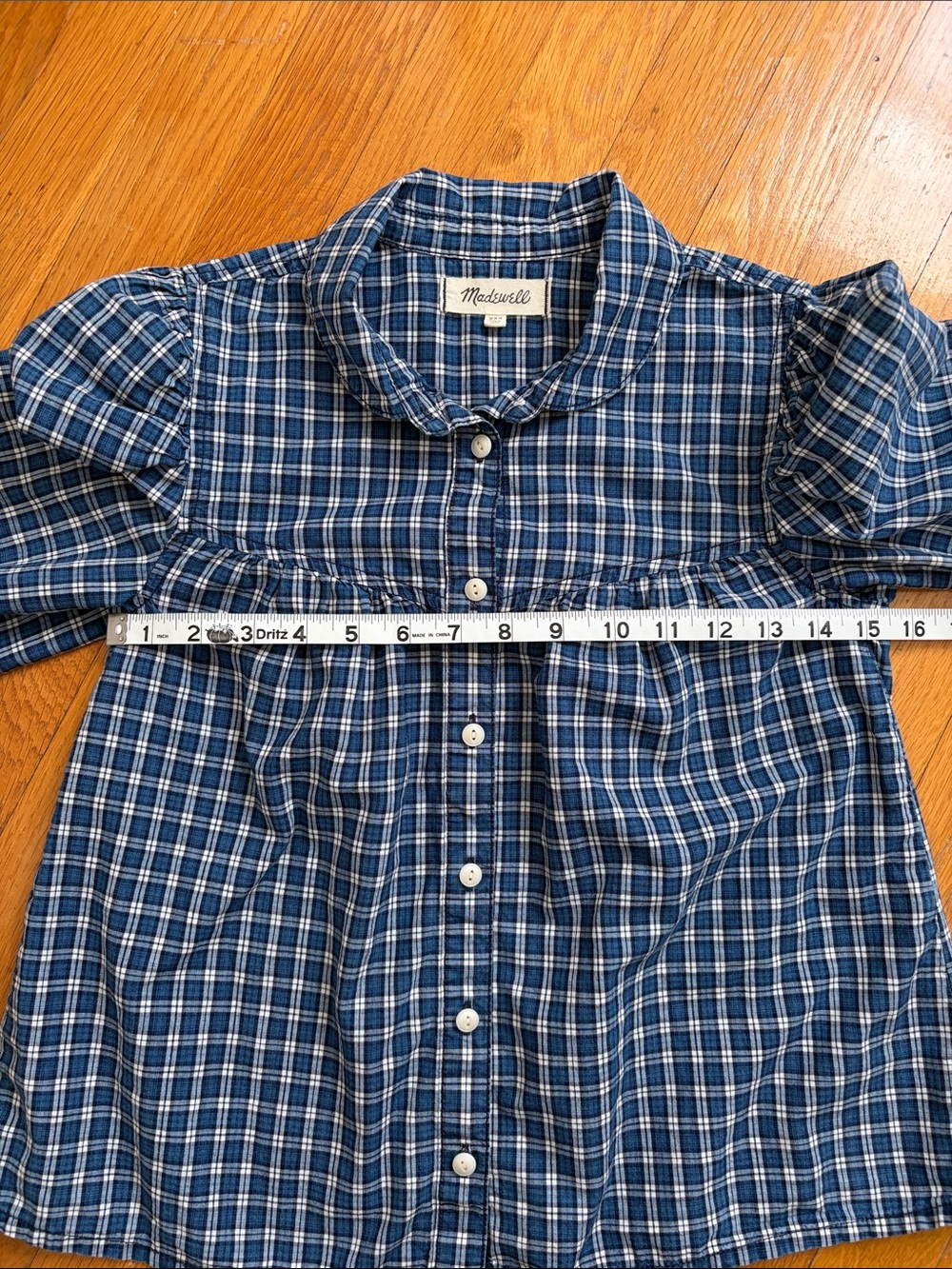 Madewell XXS Plaid Button Front Puff Sleeve Rounded Collar Blouse Top - Picture 7 of 12